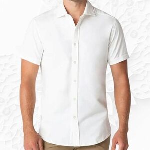 Swet Tailor White Polished Short Sleeve Collared Button Up Shirt 